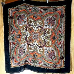Silk Black/ Orange Paisley Vintage 80’s Scarf